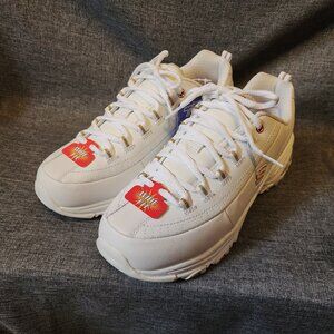 Women's 9 Wide Fit Skechers D'Lites 13088W White Rose Gold Lace Up Sneakers